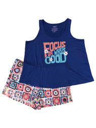 Womens Blue Focus on Whats Good Floral Pajamas Shorts Tank Top Sleep Set