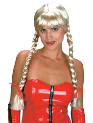 Fun World Womens Long Blonde Classic Braids With Bows Wig