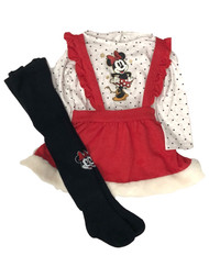 Disney Infant Girls Red Minnie Mouse Christmas Outfit Dress Shirt Tights