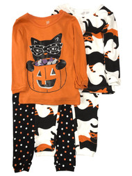 Carters Infant Girls 4pc Black Cat Halloween Pajamas Baby Sleep Set