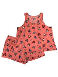 Womens Peach Roller Skate Heart Rainbow Pajamas Shorts Tank Top Sleep Set