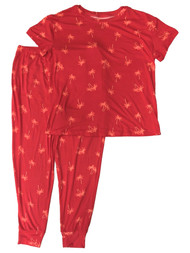 Womens Pink & Orange Tropical Palm Tree Pajamas Joggers & Tee Sleep Set