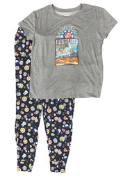 Womens Gray Music Festival Peace & Love Pajamas Joggers & Tee Sleep Set