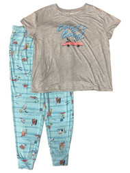 Womens Gray Coast to Coast Surf Palm Tree Pajamas Joggers & Tee Sleep Set