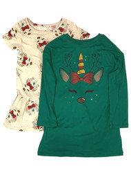 Girls 2PC Green Reindeer Unicorn Christmas Holiday Dress Set