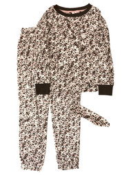 Womens Pink Fleece Leopard Print 3pc Pajamas Joggers & Top Sleep Set