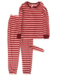 Womens Pink Striped Fleece 3pc Pajamas Joggers & Top Sleep Set