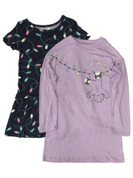 Girls 2PC Purple Gingerbread Man & Christmas Lights Holiday Dress Set