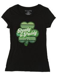 Junior Womens Ready to Paddy St. Patricks Day Clover Tee Shirt T-shirt