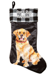 Black & White Buffalo Plaid Golden Retriever Dog Pet Holiday Christmas Stocking