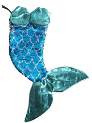 Shiny Blue & Silver Flip Sequin Mermaid Holiday Christmas Stocking