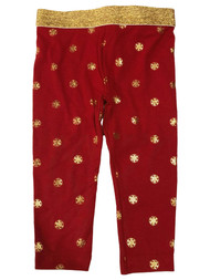 Infant Girls Red & Gold Glitter Snowflake Christmas Holiday Pants Leggings