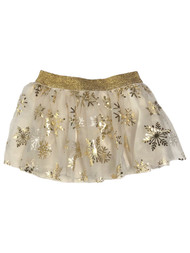 Infant Girls Ivory & Gold Snowflake Christmas Holiday Tutu Skirt Skort