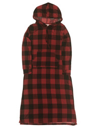 Womens Soft Red & Black Buffalo Plaid Chemise Hoodie Nightgown Night Gown