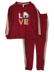 Womens Red Love Cocoa Holiday Pajamas Joggers & Sweatshirt Sleep Set