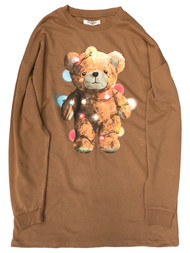 Womens Extra Long Brown Teddy Bear Christmas Holiday Sweatshirt
