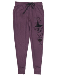 Womens Purple This Witch Loves Wine Halloween Joggers Sweat Pants