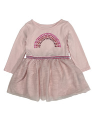 Infant Toddler Girls Long Sleeve Pink Heart Rainbow Tulle Valentines Dress