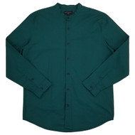 Shaquille O'Neal XLG Mens Green Long Sleeve Woven Banded Collar Dress Shirt