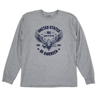Rags Of Honor Mens Gray Heather USA Eagle Print Long Sleeve Crew Shirt