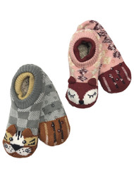 Womens 2 Pair Sherpa Lined Ballet Slippers Socks Shoes OSFM Pink Fox Gray Tiger