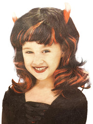 Halloween Girls Short Red Devil Wig With Horns
