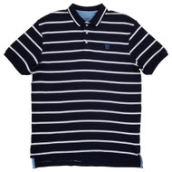 Chaps Mens Navy Blue Stripe Classic-Fit Short Sleeve Interlock Polo Shirt