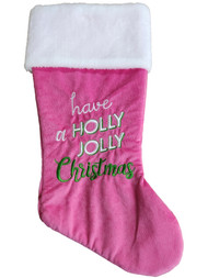 Soft Pink & White Embroidered Have a Holly Jolly Christmas Holiday Stocking