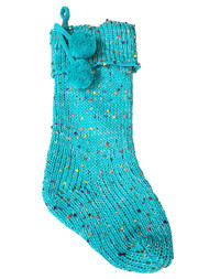Soft Light Green Knit Speckled Confetti Pom Christmas Holiday Stocking Decoration