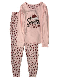 Womens Pink Santa Baby Christmas Holiday Pajamas Soft Knit Sleep Set