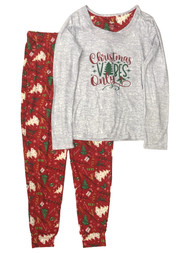 Womens Gray Christmas Vibes Only Holiday Pajamas Soft Knit Sleep Set