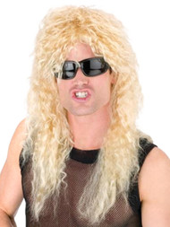 Fun World Mens Long Blonde Crimped Headbanger Rocker Wig