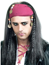 Paper Magic Group Men's 23" Long Black Braided Deluxe Pirate Wig
