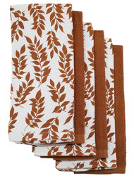 Autumn Foliage Kitchen Towel Set with Ivory & Spice Leaves, 6 Cotton Dish Towels