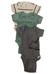 Infant Boys Gray Dinosaur Triceratops Creeper Striped Bodysuit 3 PC Set Preemie