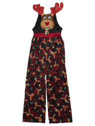 Womens (Jrs) Red Velvet Reindeer Christmas Holiday Overalls Jumpsuit