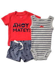 Carters Infant Boys Red Ahoy Matey Baby Outfit Bodysuit, Shirt & Shorts Set