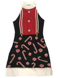 Womens (Jrs) Black Christmas Candy Cane Ugly Holiday Sweater Dress