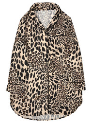 Womens Silky Brown Leopard Print Button Front Nightgown Sleep Shirt