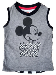 Toddler Boys Gray Mickey Mouse Checker Back Tank Top Muscle Tee Shirt