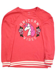 Girls Coral Orange Pink Unicorn Vibes Flowers Sweatshirt Top Large 10-12