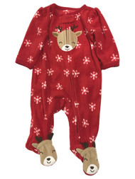 Carters Infant Girls Red Fleece Snowflake Reindeer Holiday Sleeper Pajama