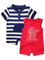 Cat & Jack Infant Boys Red & Blue Summer Snap Bottom Romper 2 Piece Set
