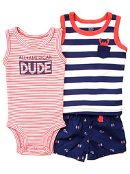 Infant Boys Red & Blue 3pc All American Dude Tank, Bodysuit & Shorts Set