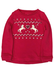 Girls Fuchsia Pink Sparkle Unicorn Heart Holiday Sweatshirt Sweat Shirt
