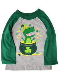 Infant Boys Gray & Green T-Rex Pot Of Gold St. Patrick's Day T-Shirt Tee 12M