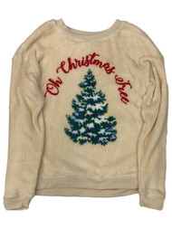 Womens (Jrs) Plush Beige Oh Christmas Tree Holiday Sweatshirt Top