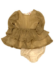 Infant Girls Ruffled Gold Shimmer Christmas Holiday Baby Dress