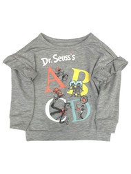 Dr Seuss Toddler Girls Long Gray Ruffle ABC T-Shirt Lightweight Sweatshirt 4T