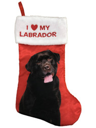 Red Satin I Love My Brown Labrador Christmas Holiday Stocking